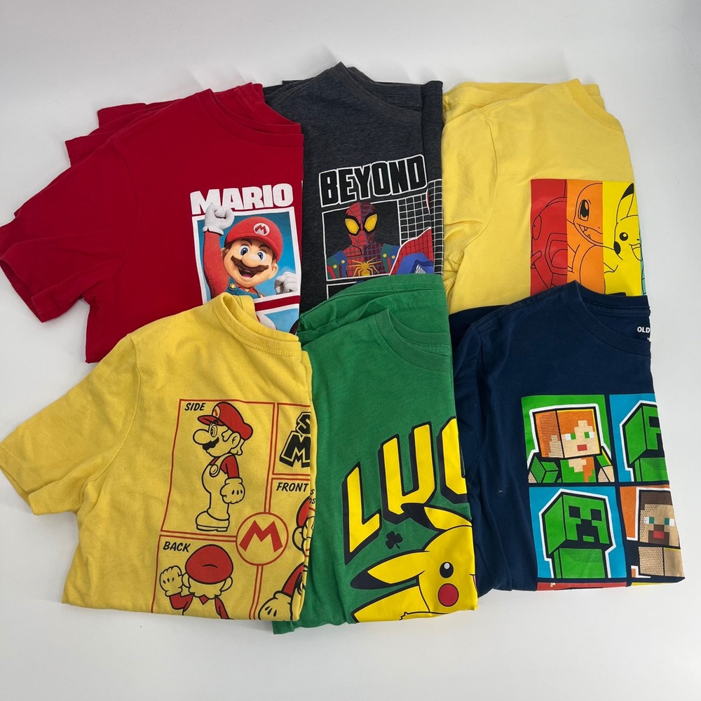 Kids Graphic T Shirt Bundle 7 Shirts Super Mario Minecraft Marvel Pokemon XL